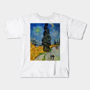 Vincent van Gogh Road with Cypress and Star 1890 Art Print Landscape Art Post-Impressionism Kids T-Shirt